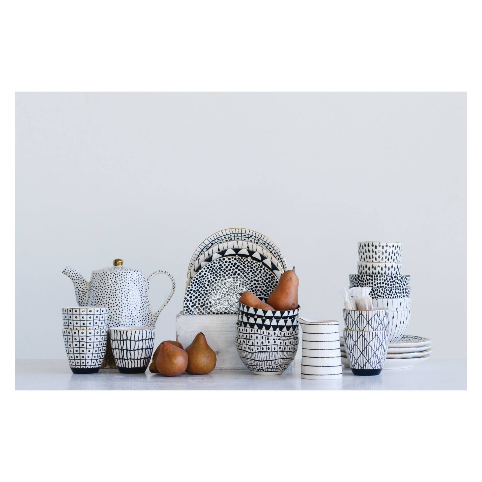 Hello Honey® White & Black Speckles Stoneware Teapot